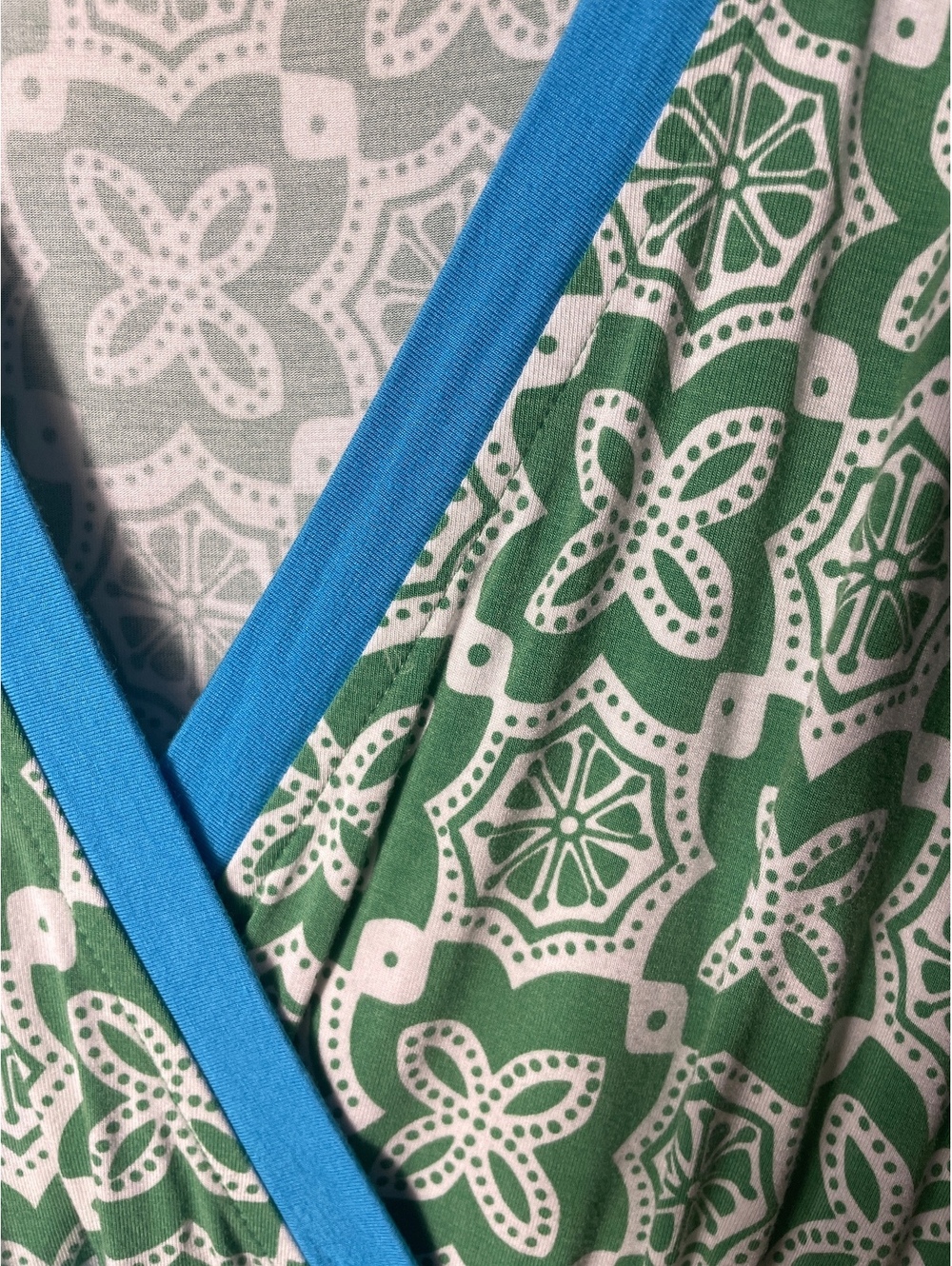 LL Bean Dress Womens Size Small Green Blue Floral Summer Knit Stretch Casual - Picture 4 of 7